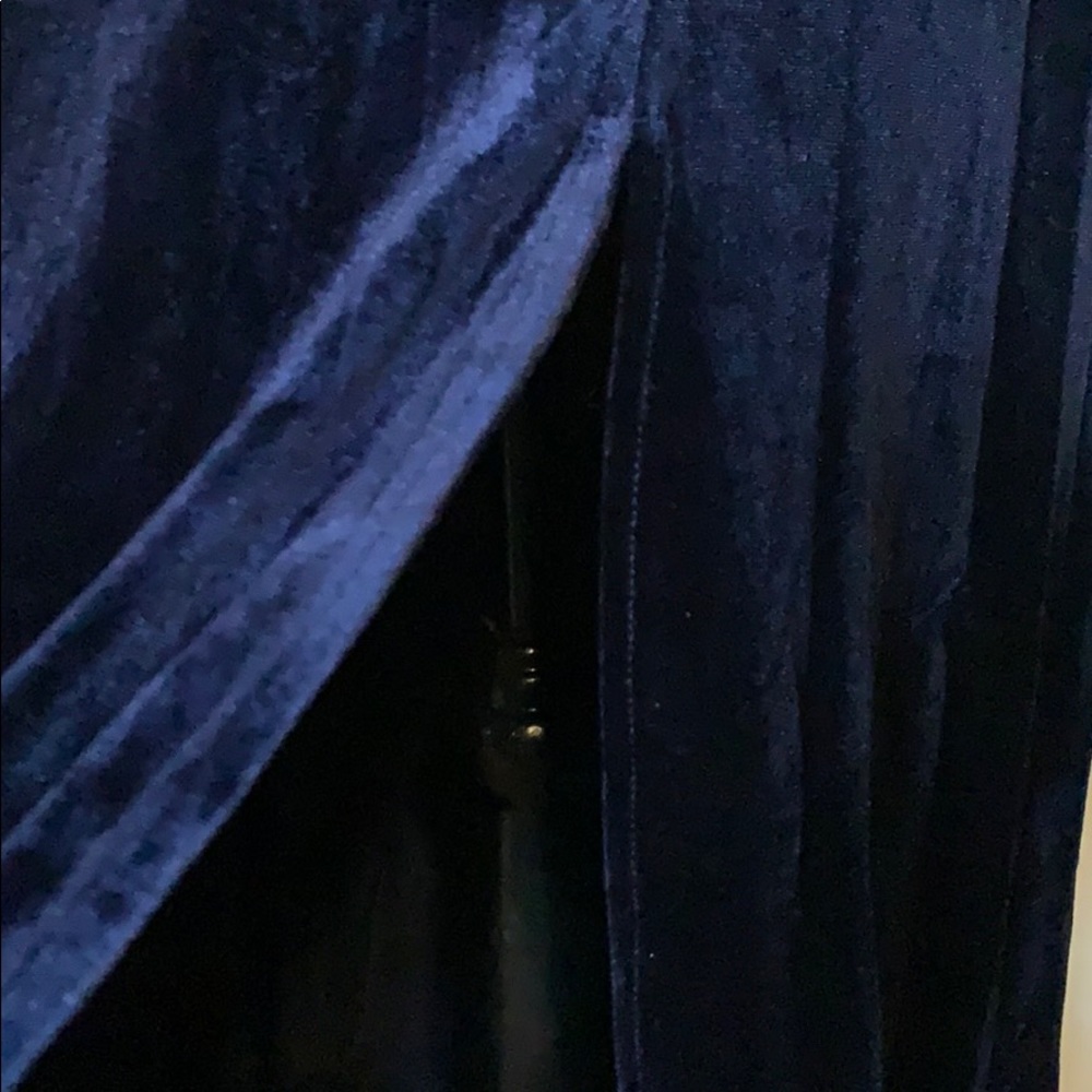 ❌DONATED❌Navy Blue Crushed Velour Cross Strappy Open Back Lined Maxi Dress - Picture 13 of 15